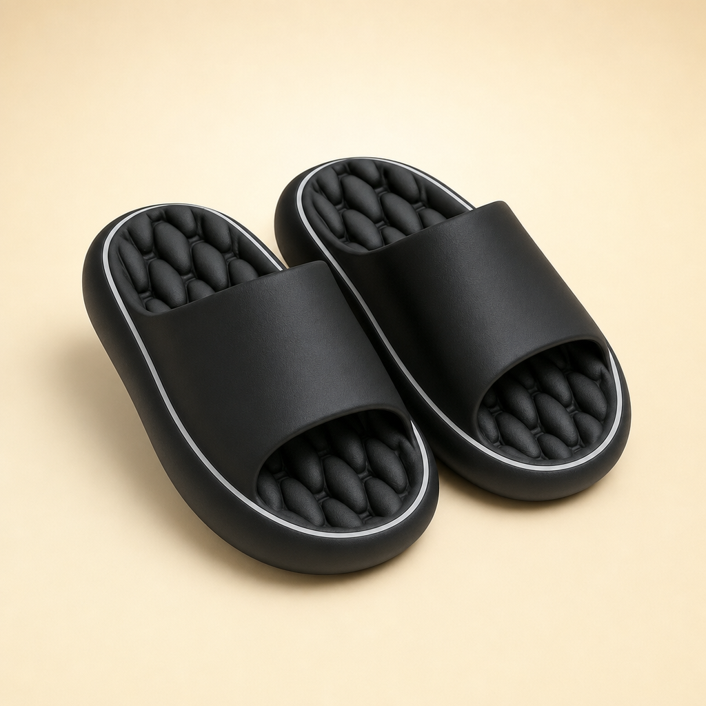 Tredora cushioned house slippers in black with thick EVA sole