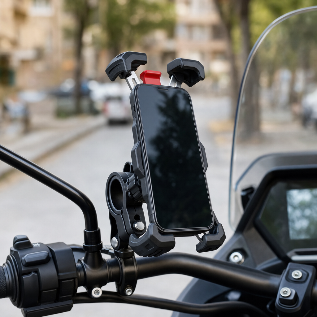 Lockora phone mount close-up showing metal arms and ball joint