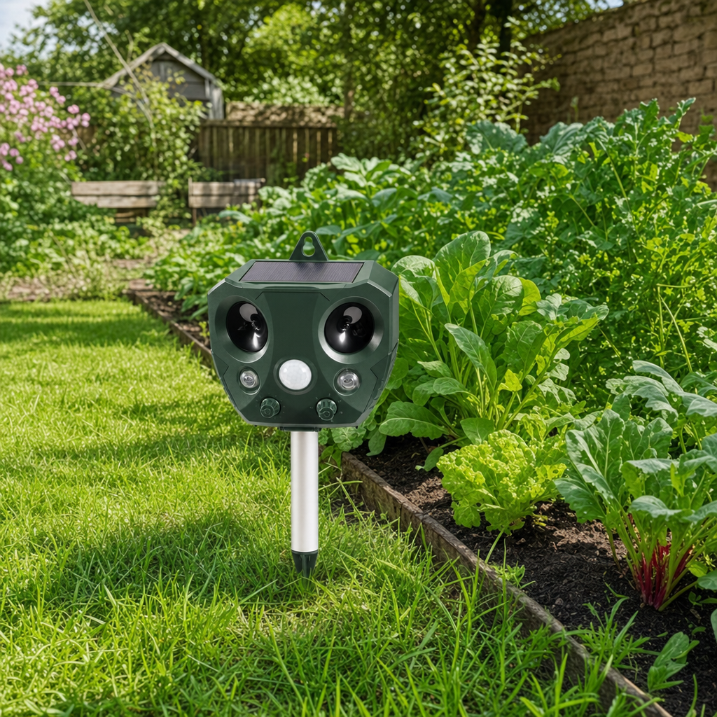 Sentora pest repeller in use beside a vegetable patch