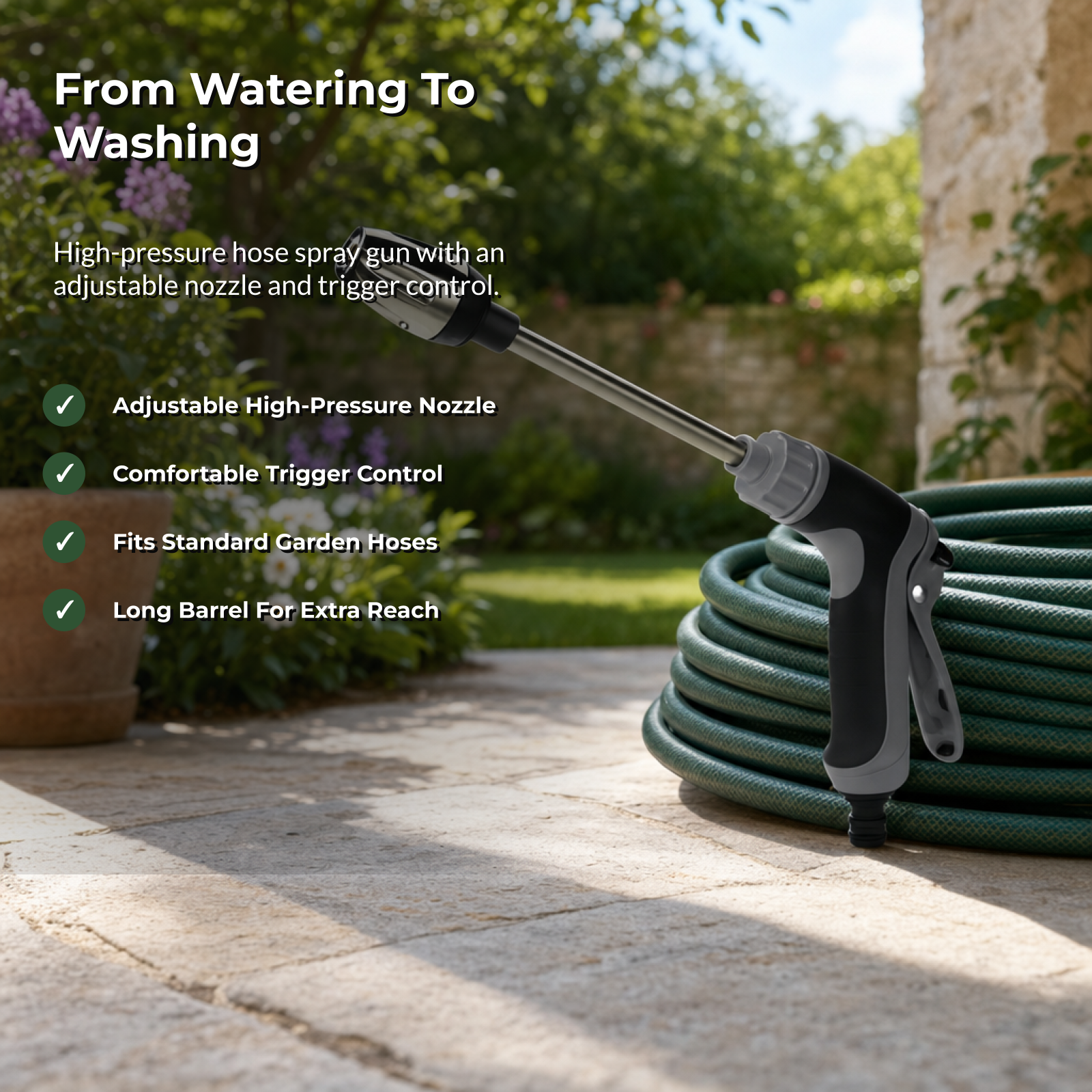 From watering to washing — adjustable high-pressure hose spray gun
