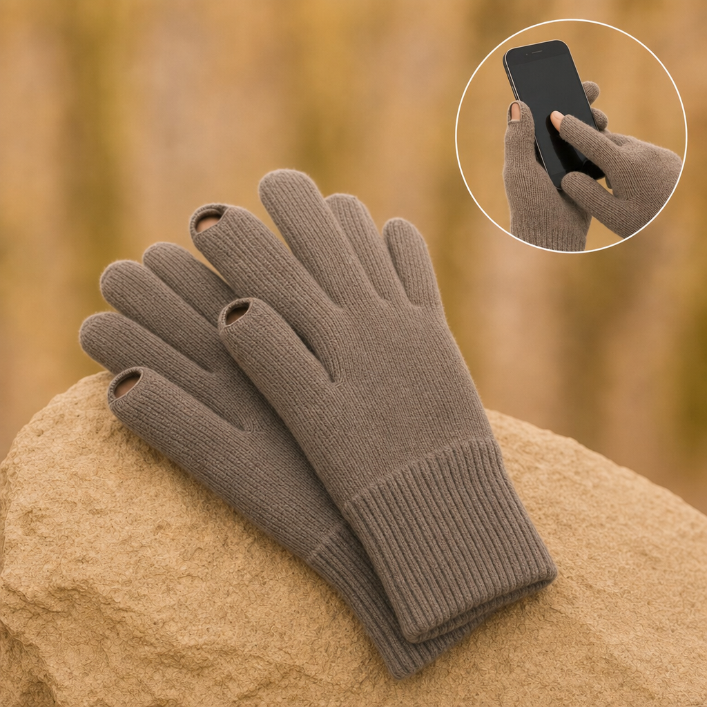 Tactova wool knit gloves in Cappuccino