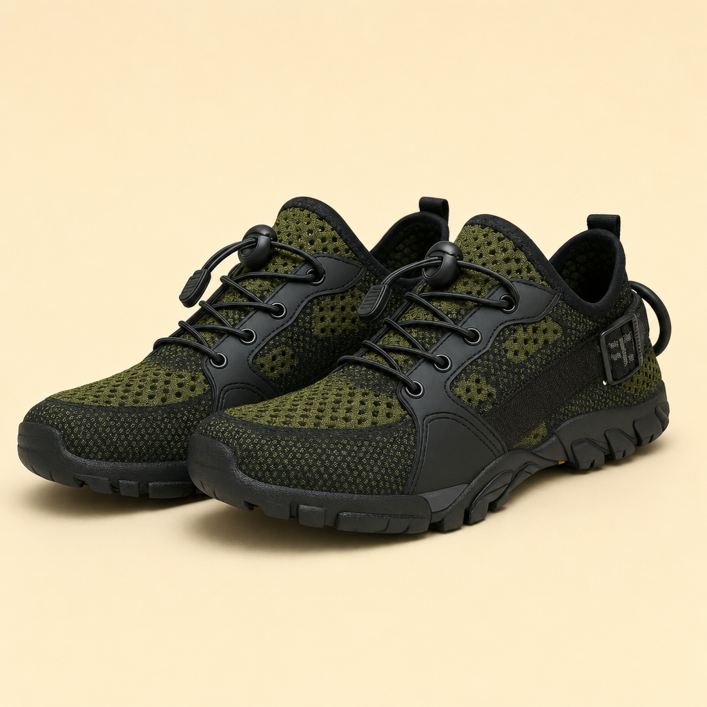 Ambleva orthopaedic walking shoes in black, studio product photo