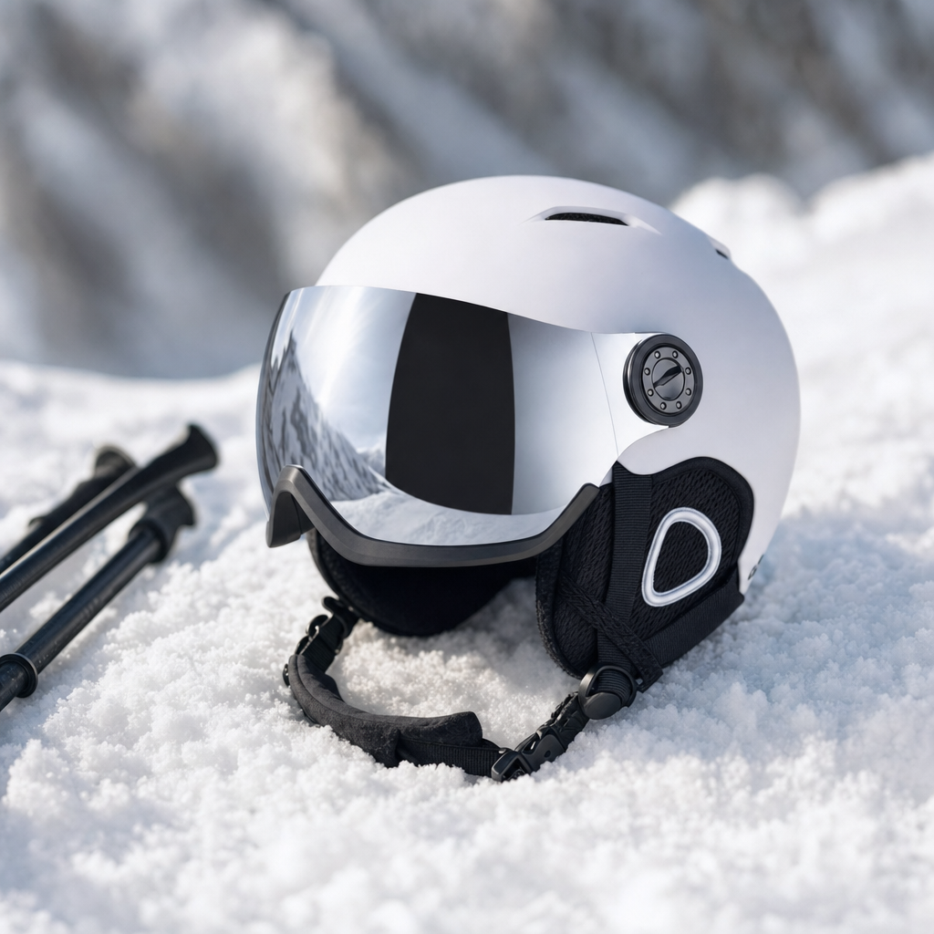 Glacix ski helmet close-up on snow