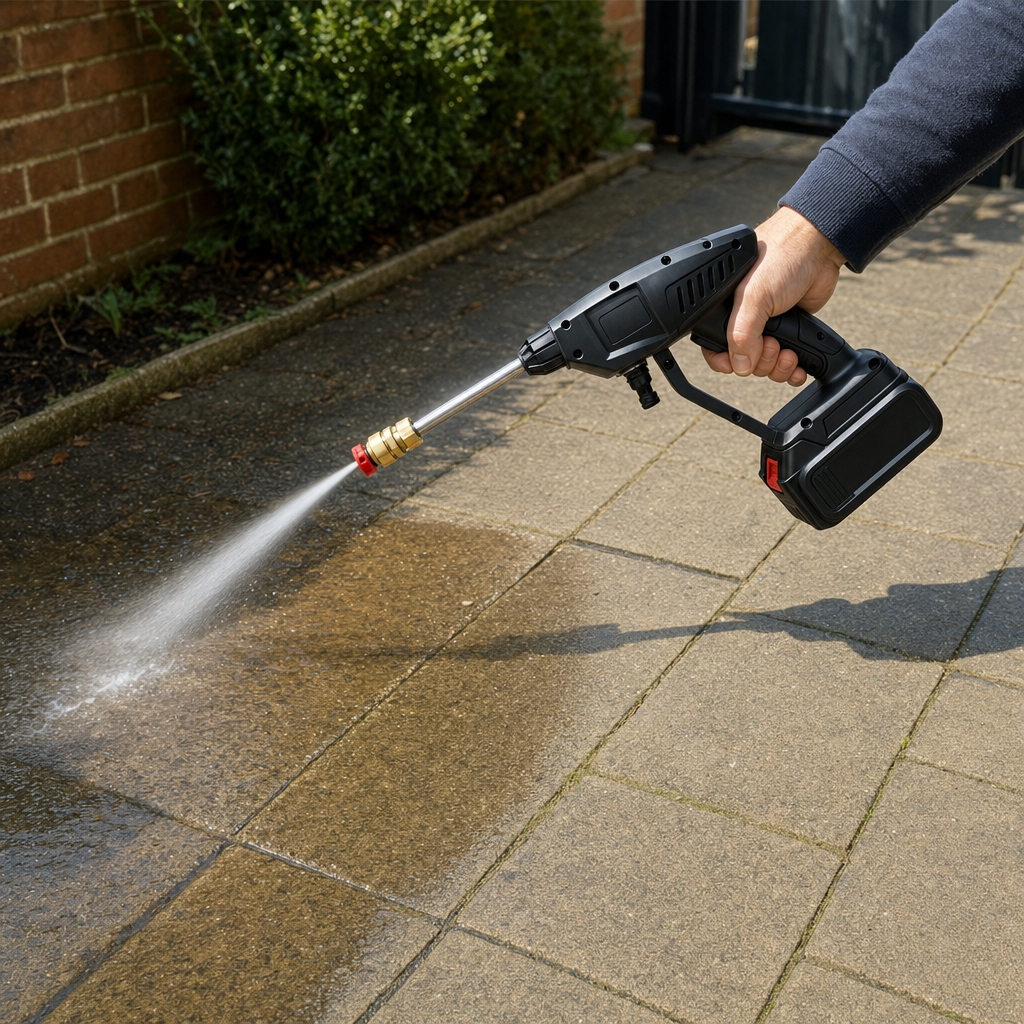 Aquora pressure washer cleaning outdoors
