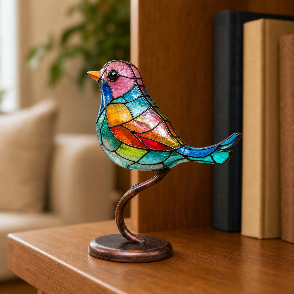 Aviora ornament close-up on a bookshelf