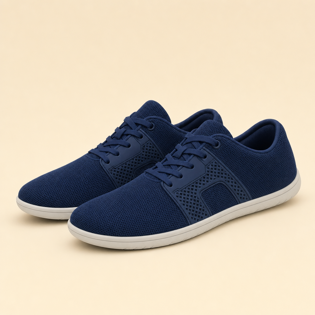 Stridon barefoot office sneakers in navy, studio hero image