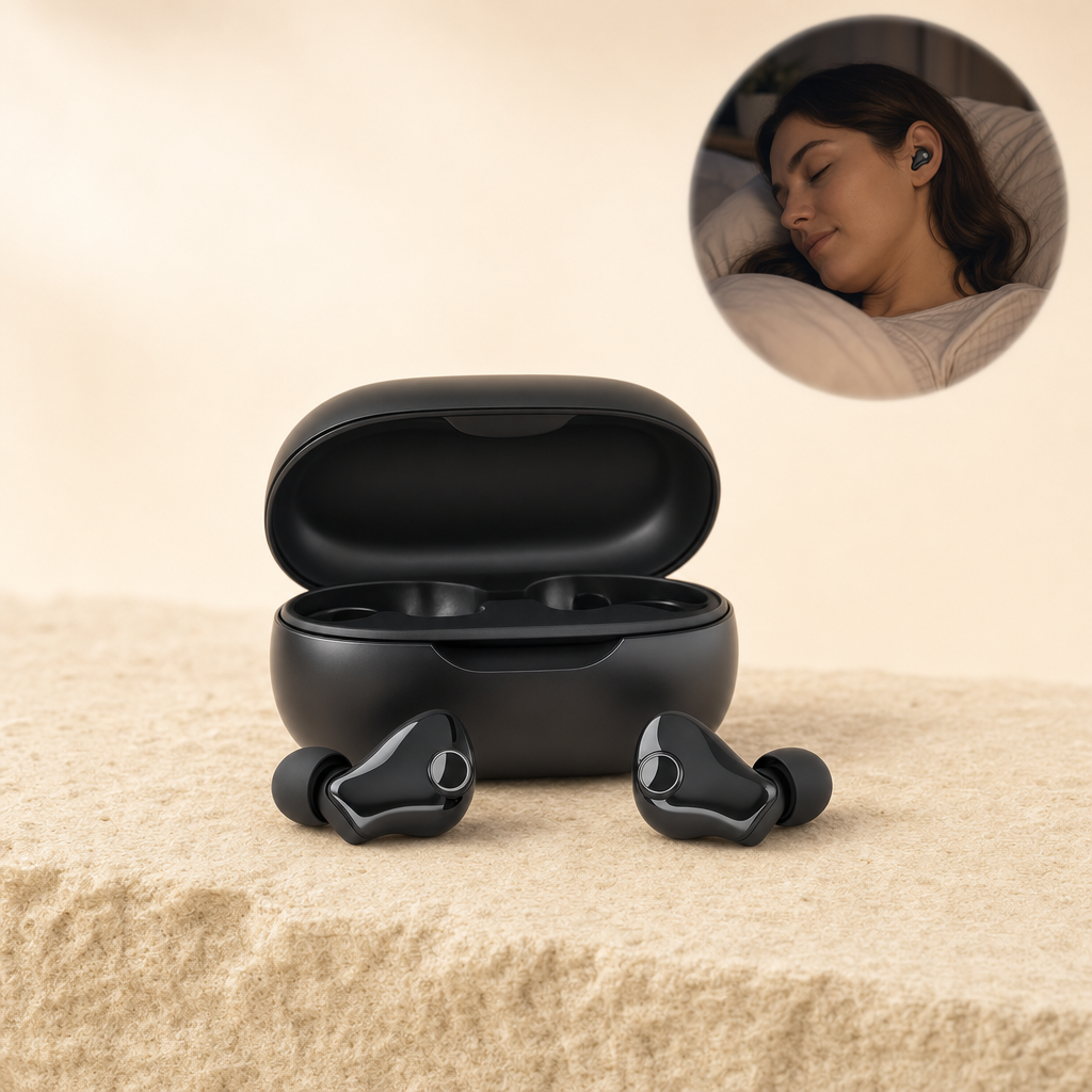 Somnora sleep earbuds and charging case - black listing image