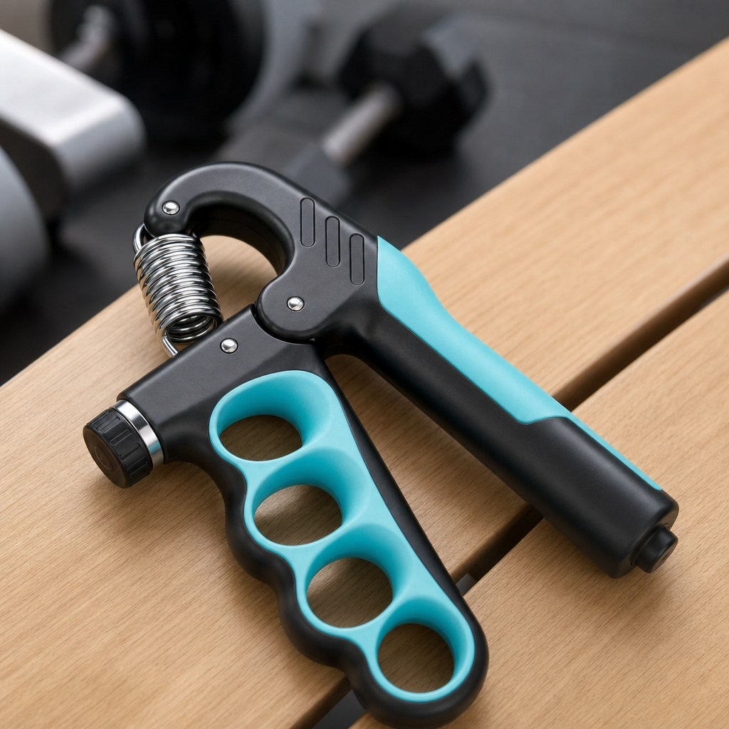 Torqora hand grip strengthener close-up showing adjustable tension dial