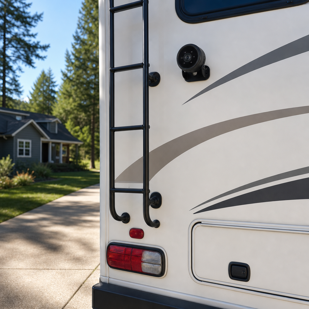 Reversa camera on RV in outdoor setting