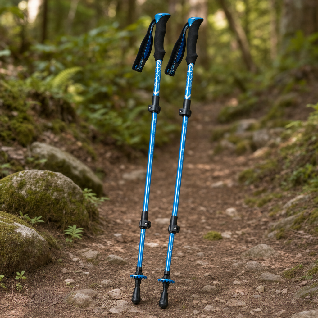 Stridix trekking poles on woodland trail