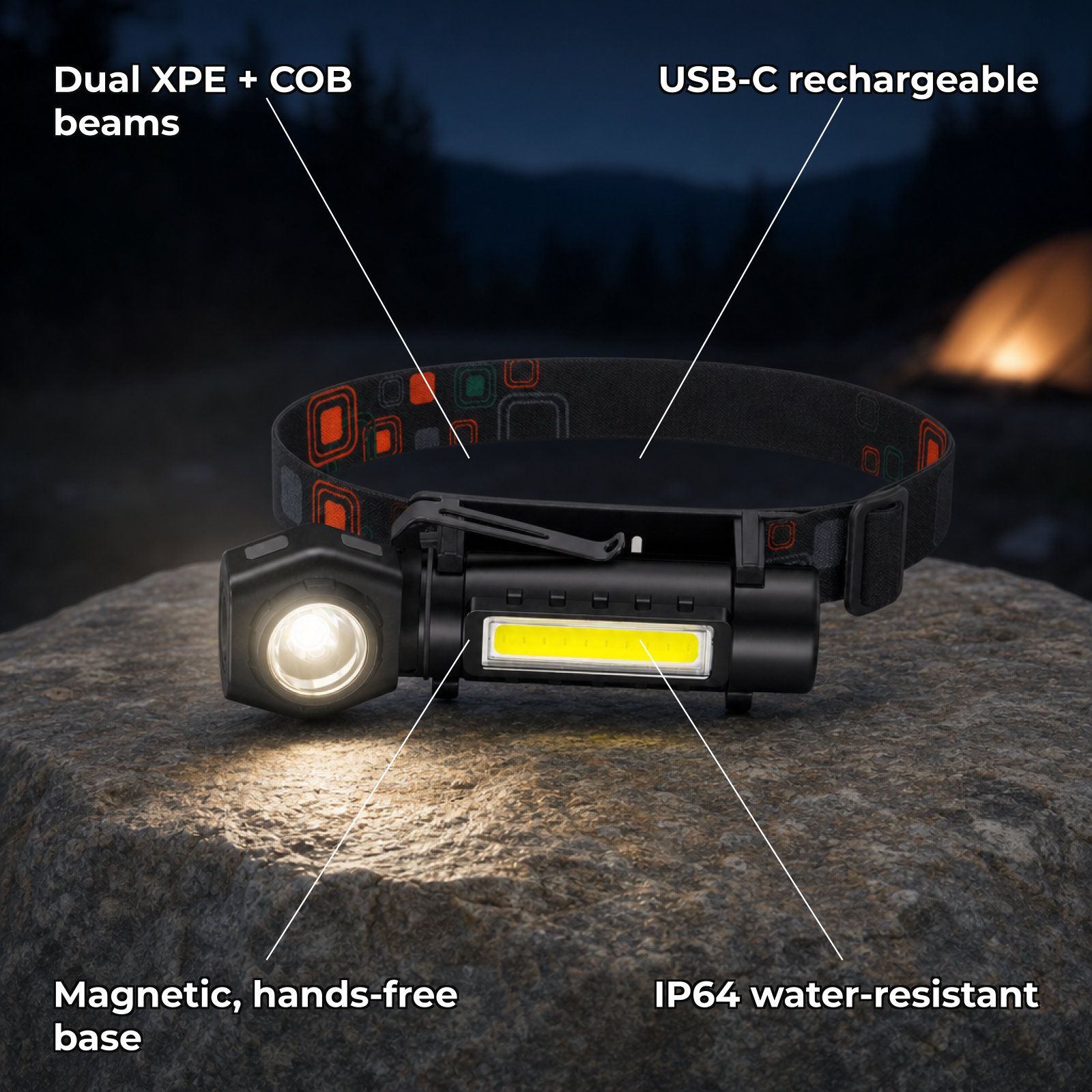 Noctix features: dual beams, USB-C, magnetic base, IP64