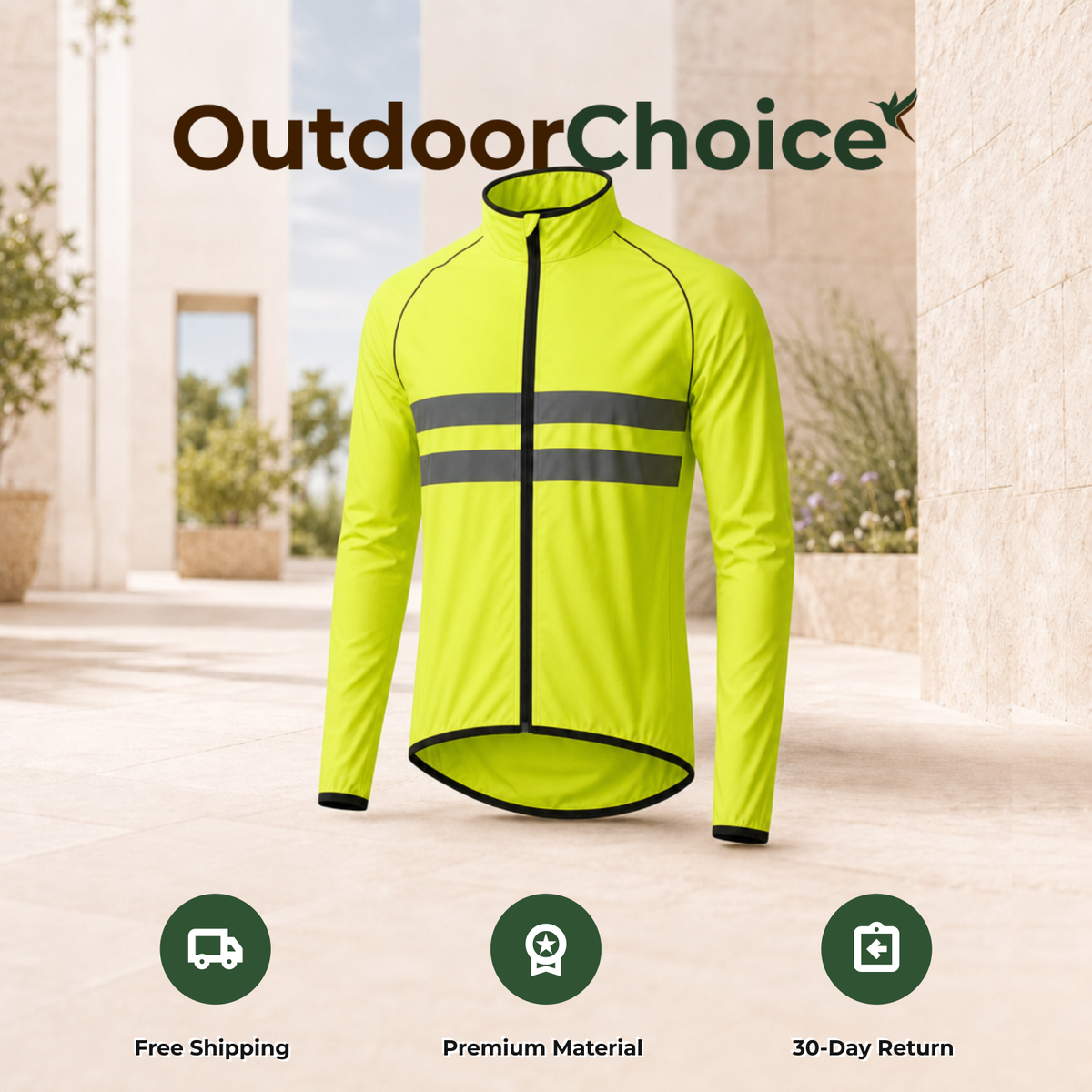 OutdoorChoice Stormix rain jacket with free shipping, premium material and 30-day return badges
