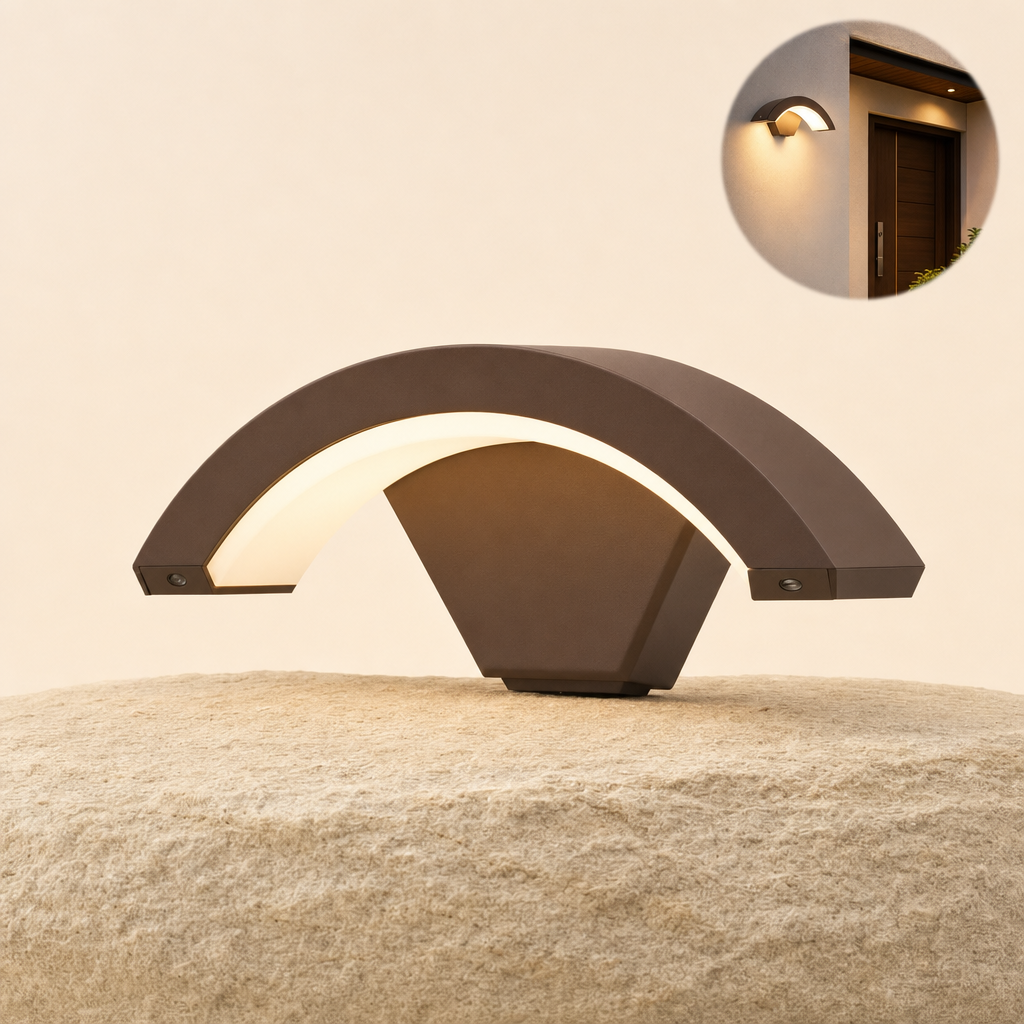 Sensora brown wall light on sandstone with in-use inset