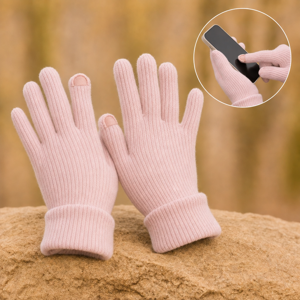 Tactova wool knit gloves in Sakura Pink