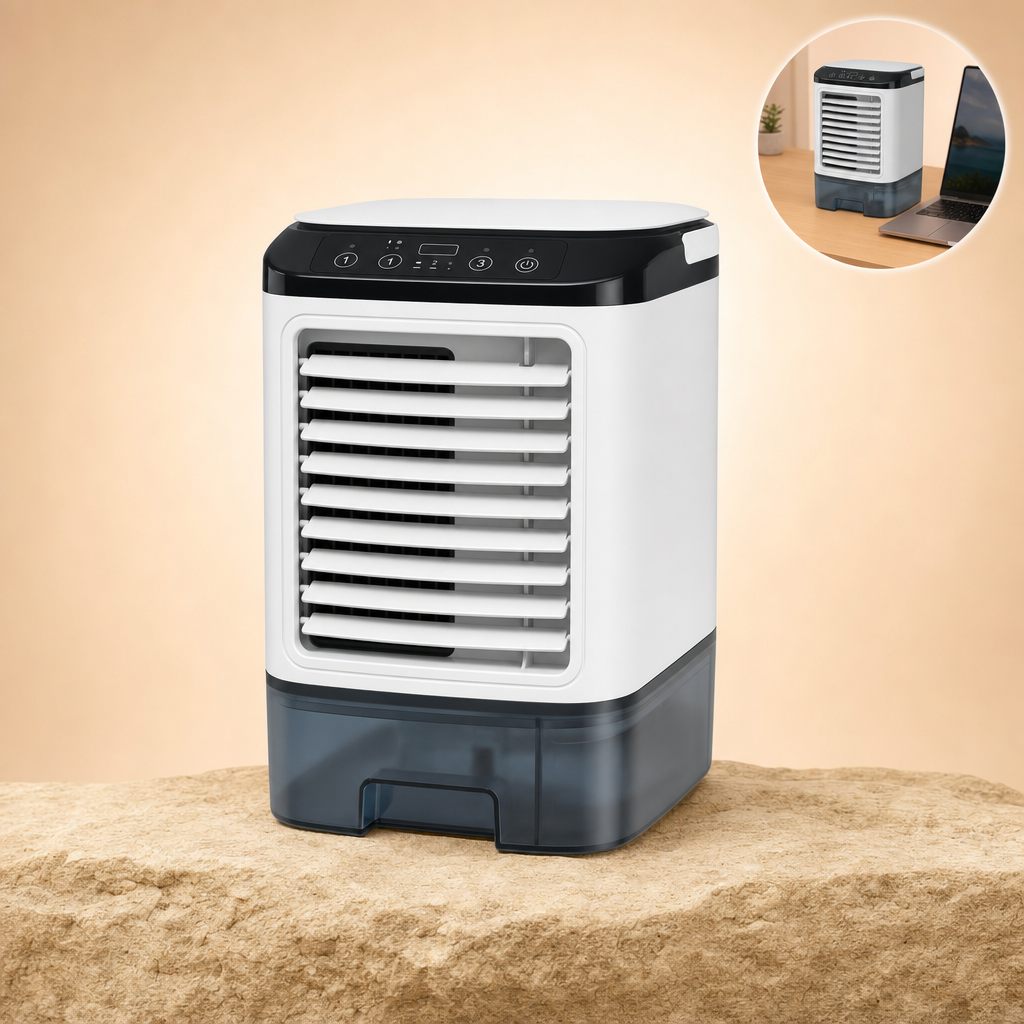 Brezora air cooler in use with usage inset