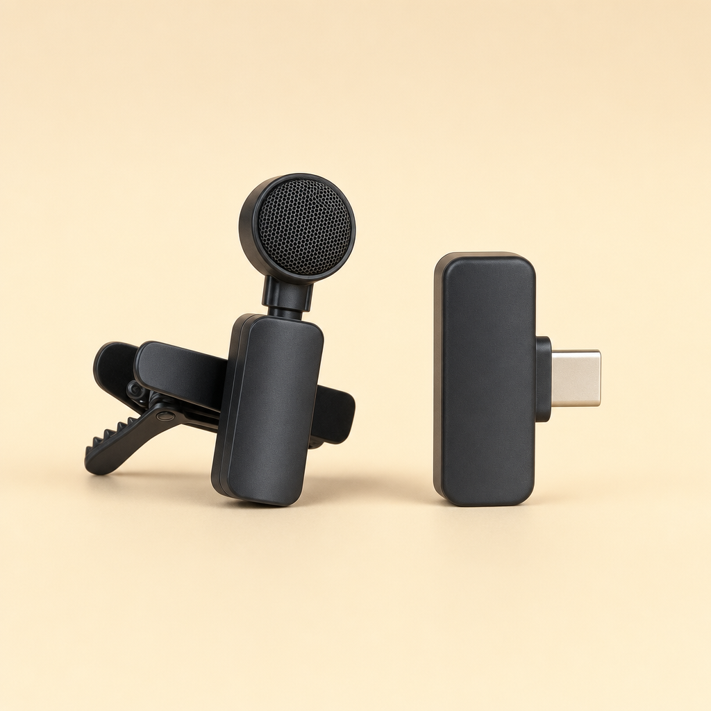 clarova-hero mini wireless clip-on lavalier microphone in black, studio hero