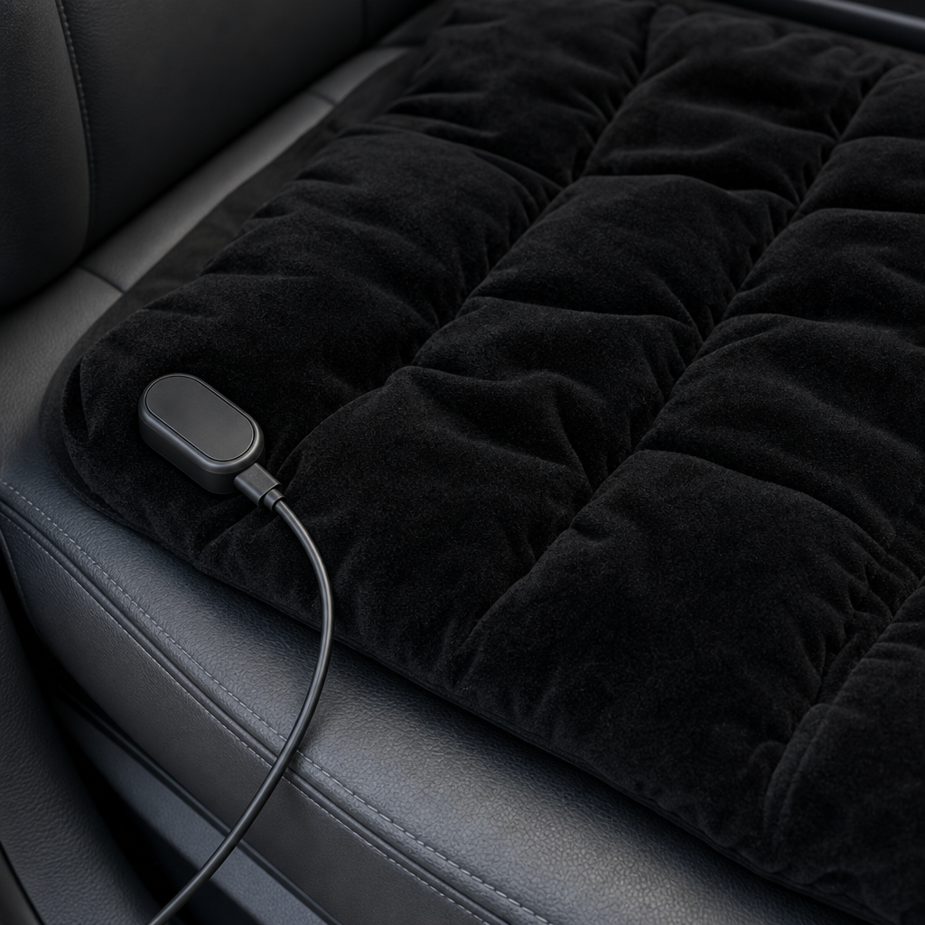 Close-up of the Calora heated cushion on a car seat