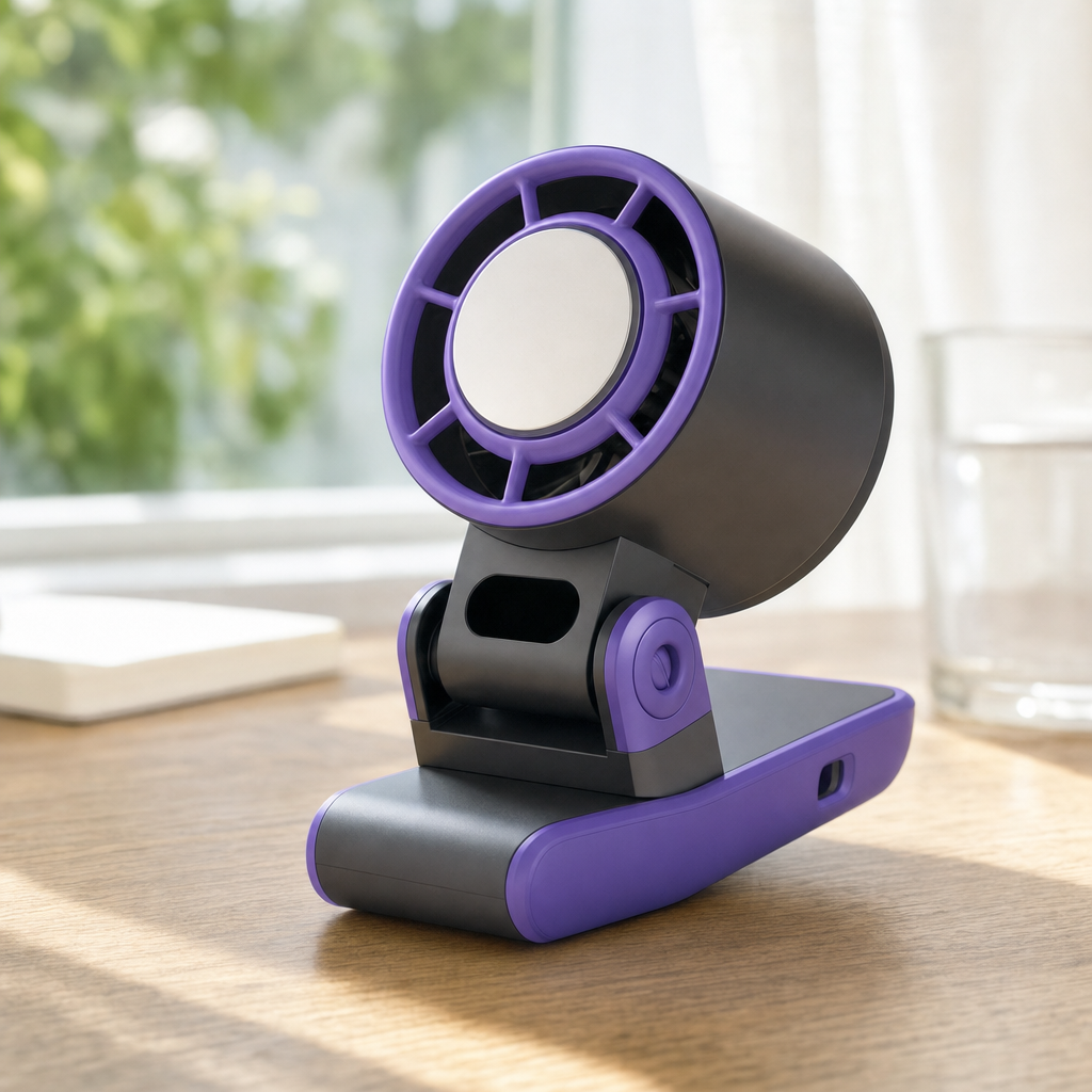 Brisova fan folded as desk stand