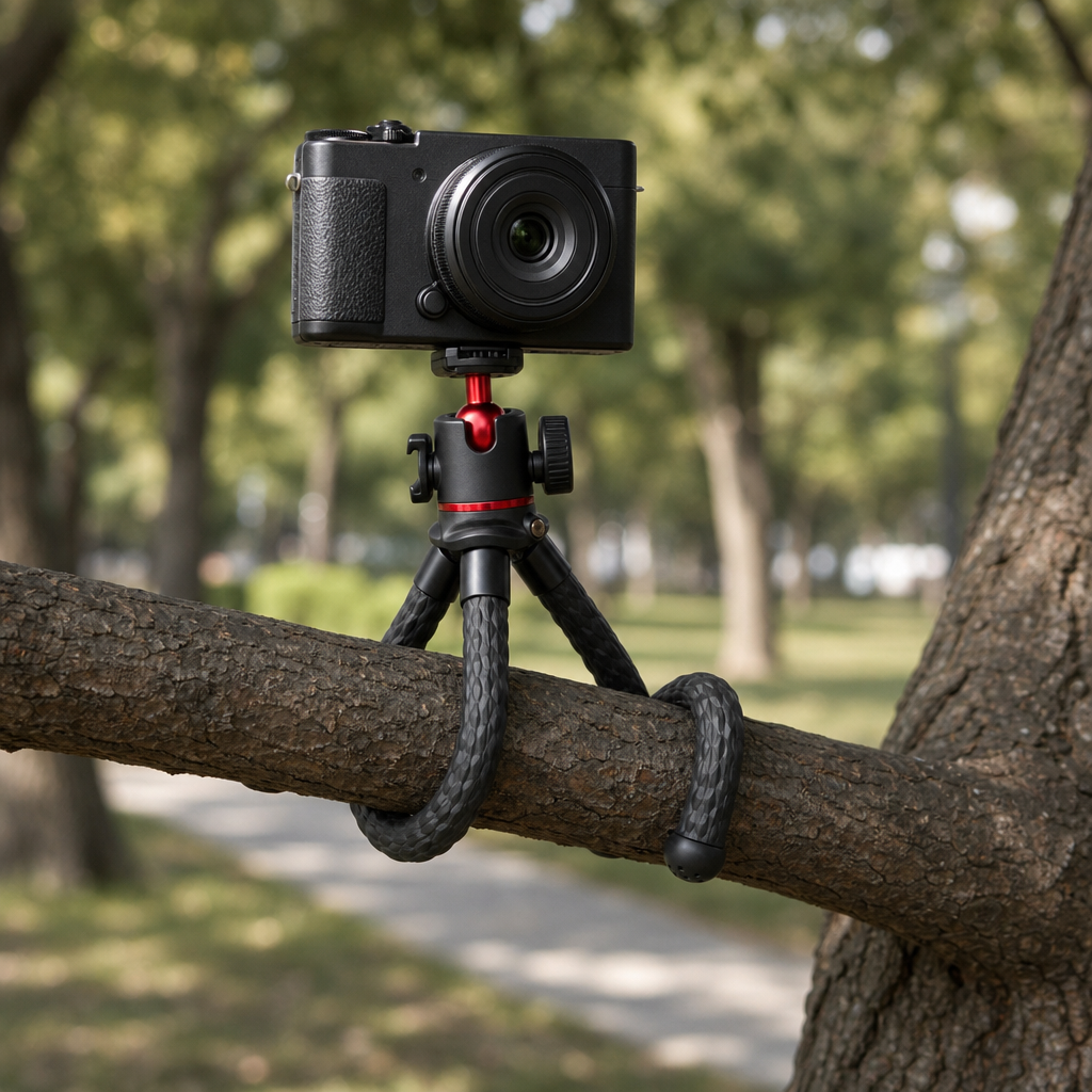 Flexora octopus tripod gripping a branch with a camera