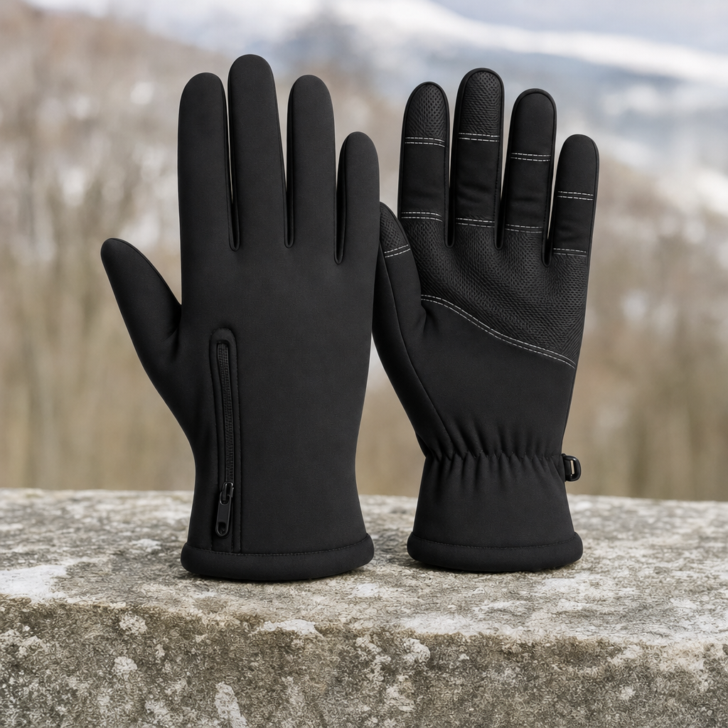 Thermova thermal gloves on a stone wall