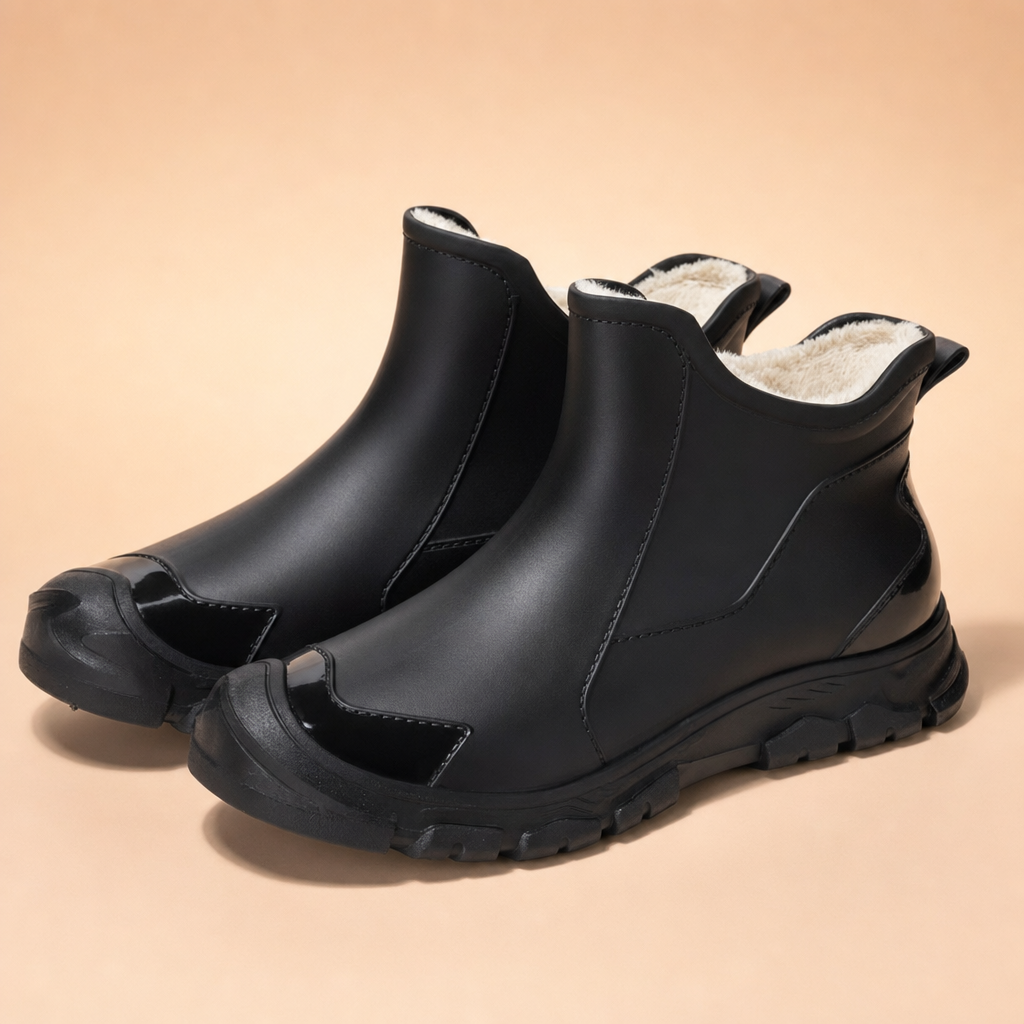 Fenwade waterproof fleece-lined ankle rain boots in black