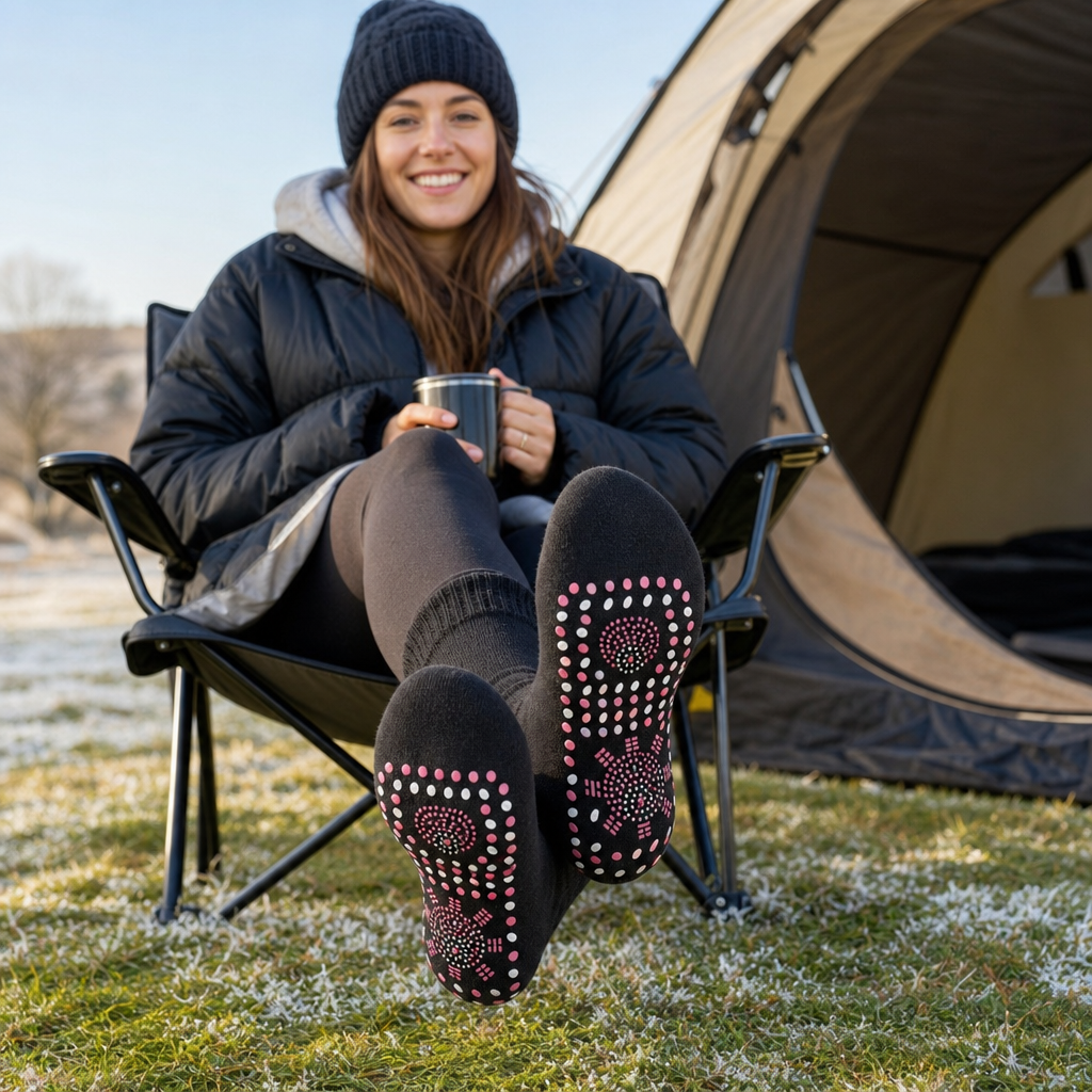 Emberly thermal socks worn outdoors