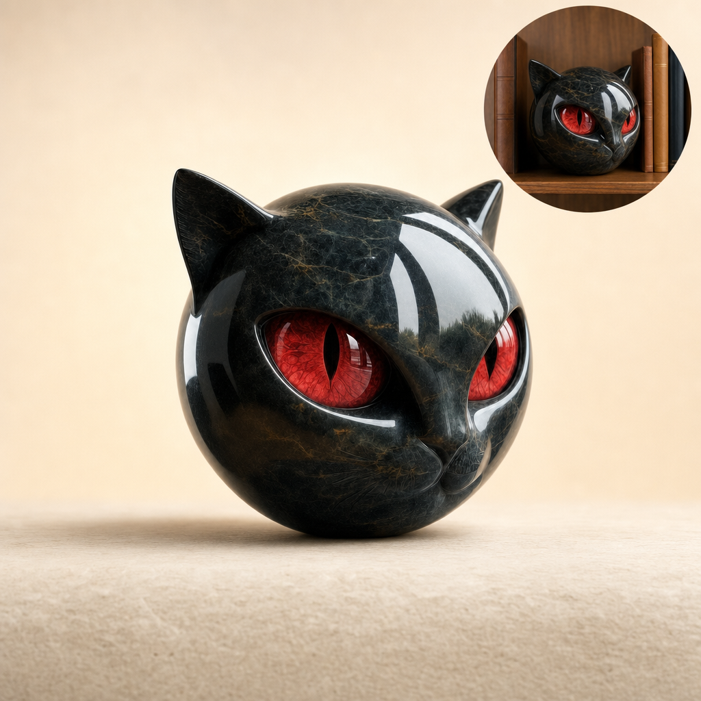 Feluna sculpture with red eyes