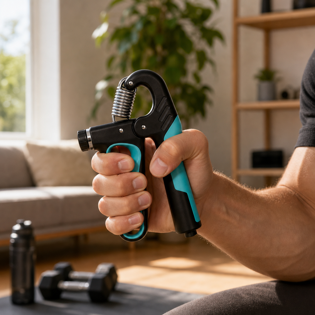 Torqora hand grip strengthener in use during grip training