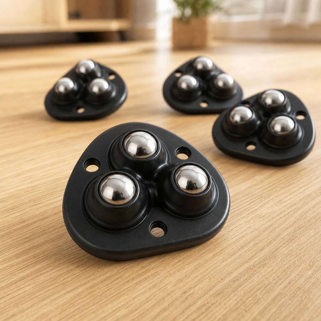 Movara mover wheel close-up on wooden floor