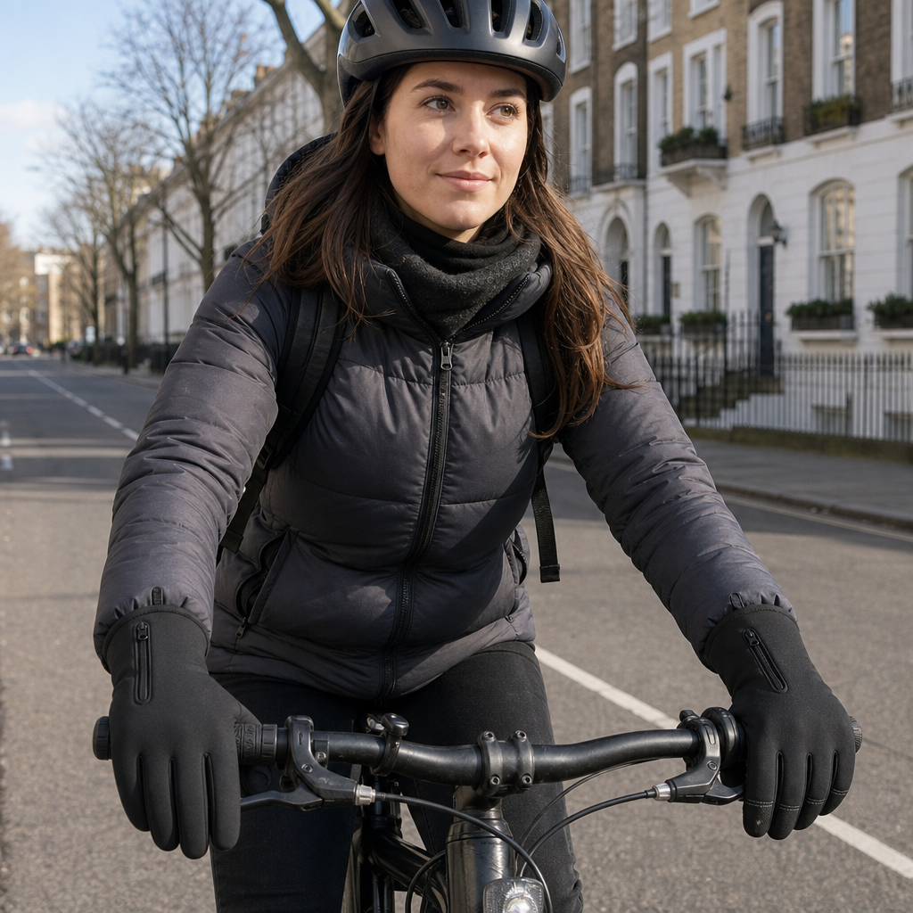 Thermova thermal gloves worn while cycling