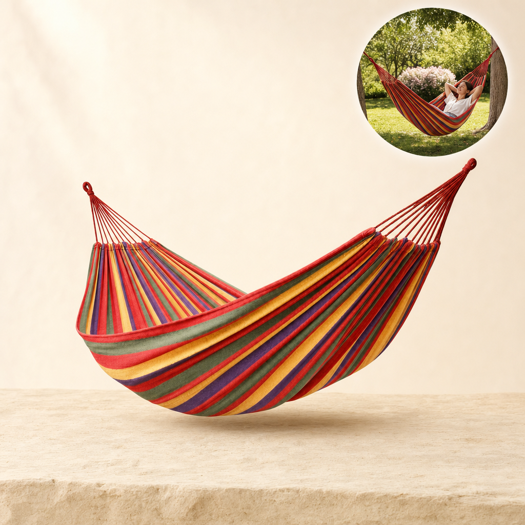 Lounora red striped canvas hammock listing image