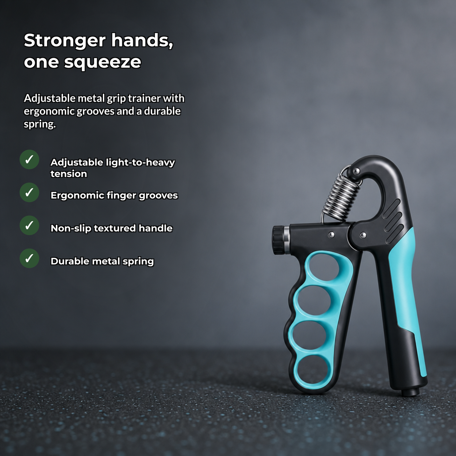 Torqora benefits: adjustable tension, ergonomic grooves, non-slip handle, durable spring