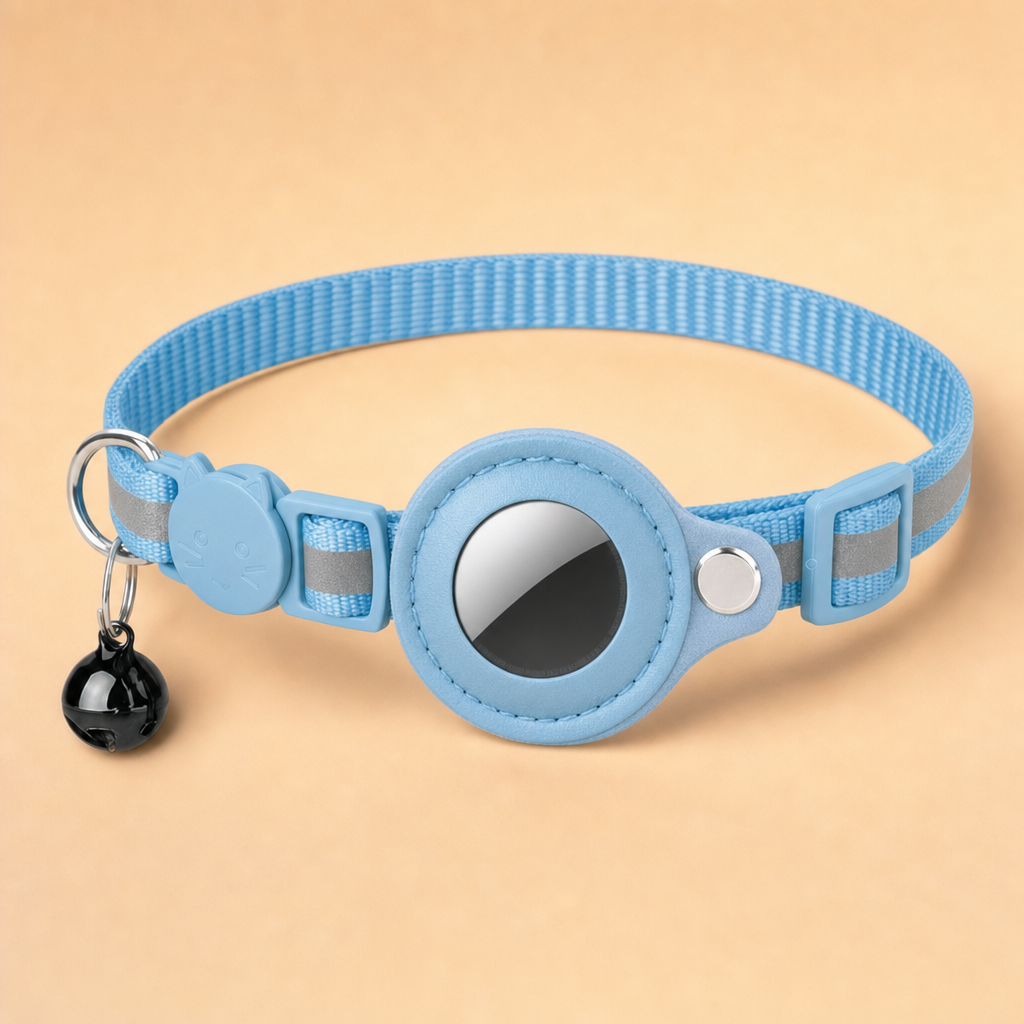 Trakova reflective cat GPS tracker collar - sky blue