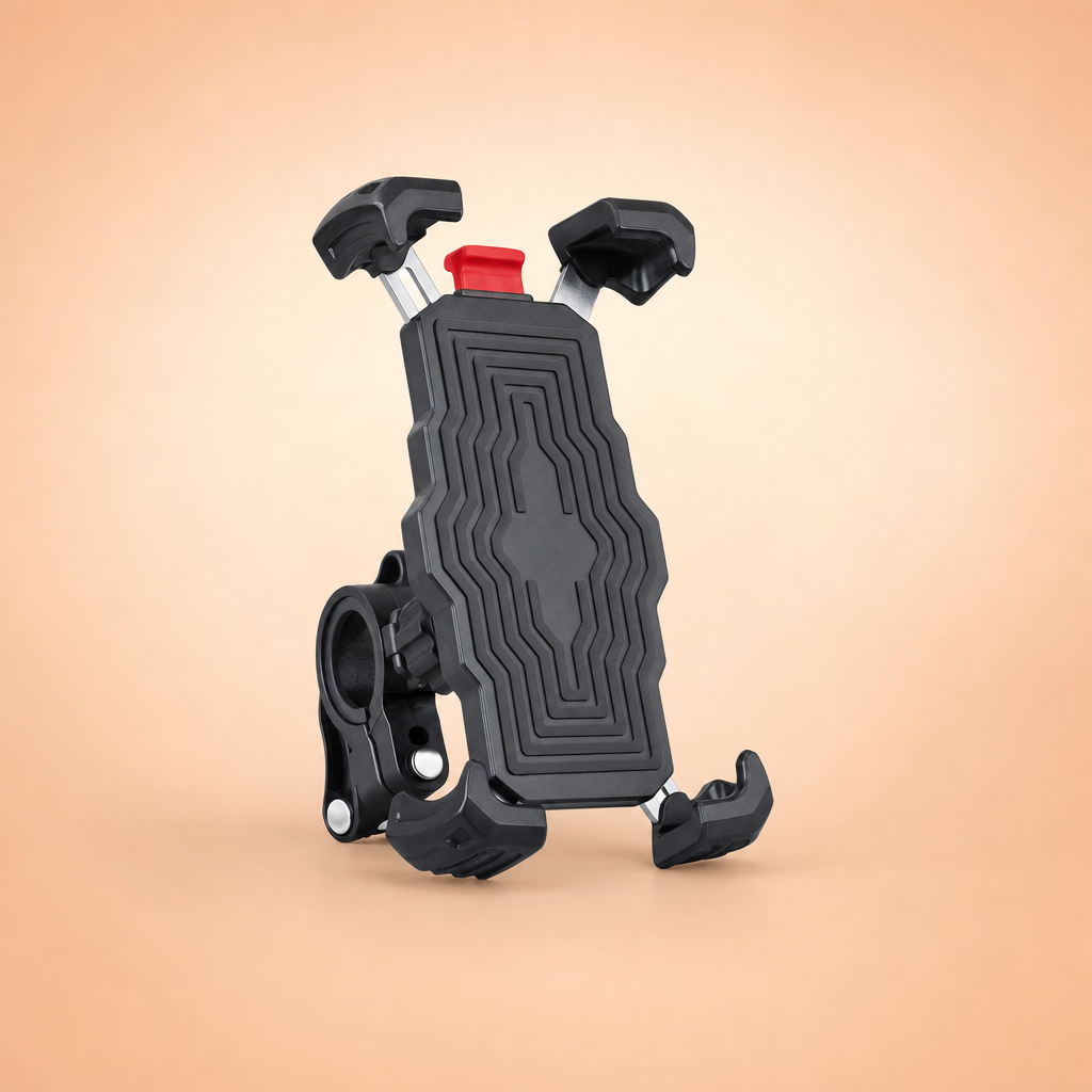 Lockora quick-lock bike phone mount on a warm beige studio backdrop