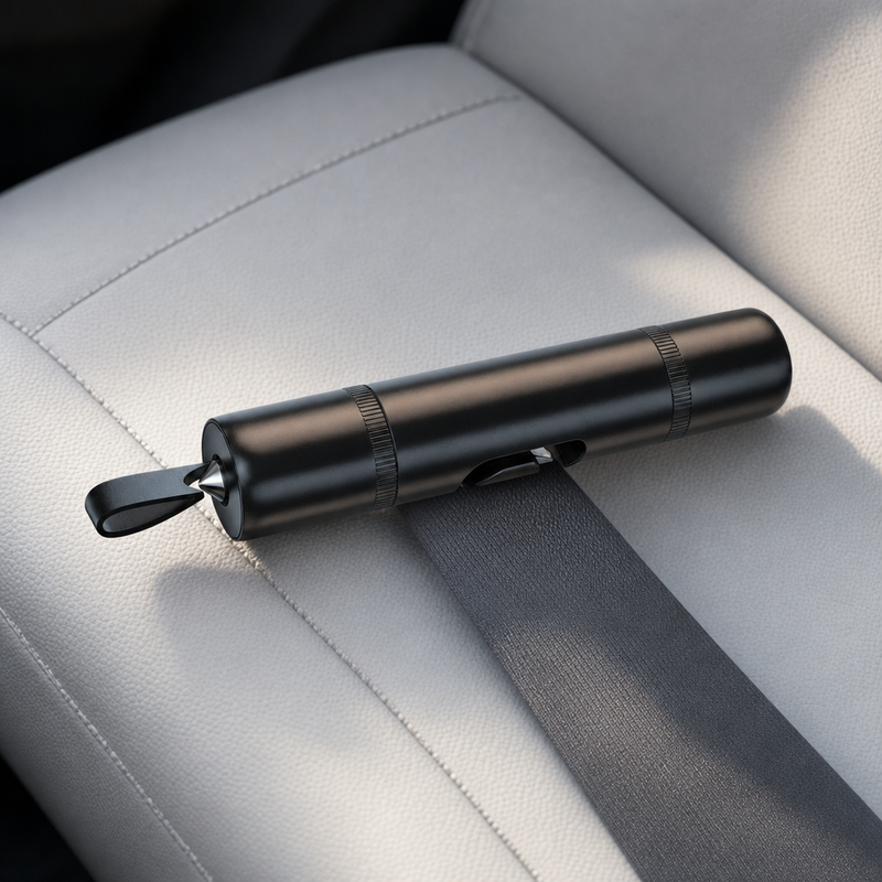 Hidden seat belt cutter