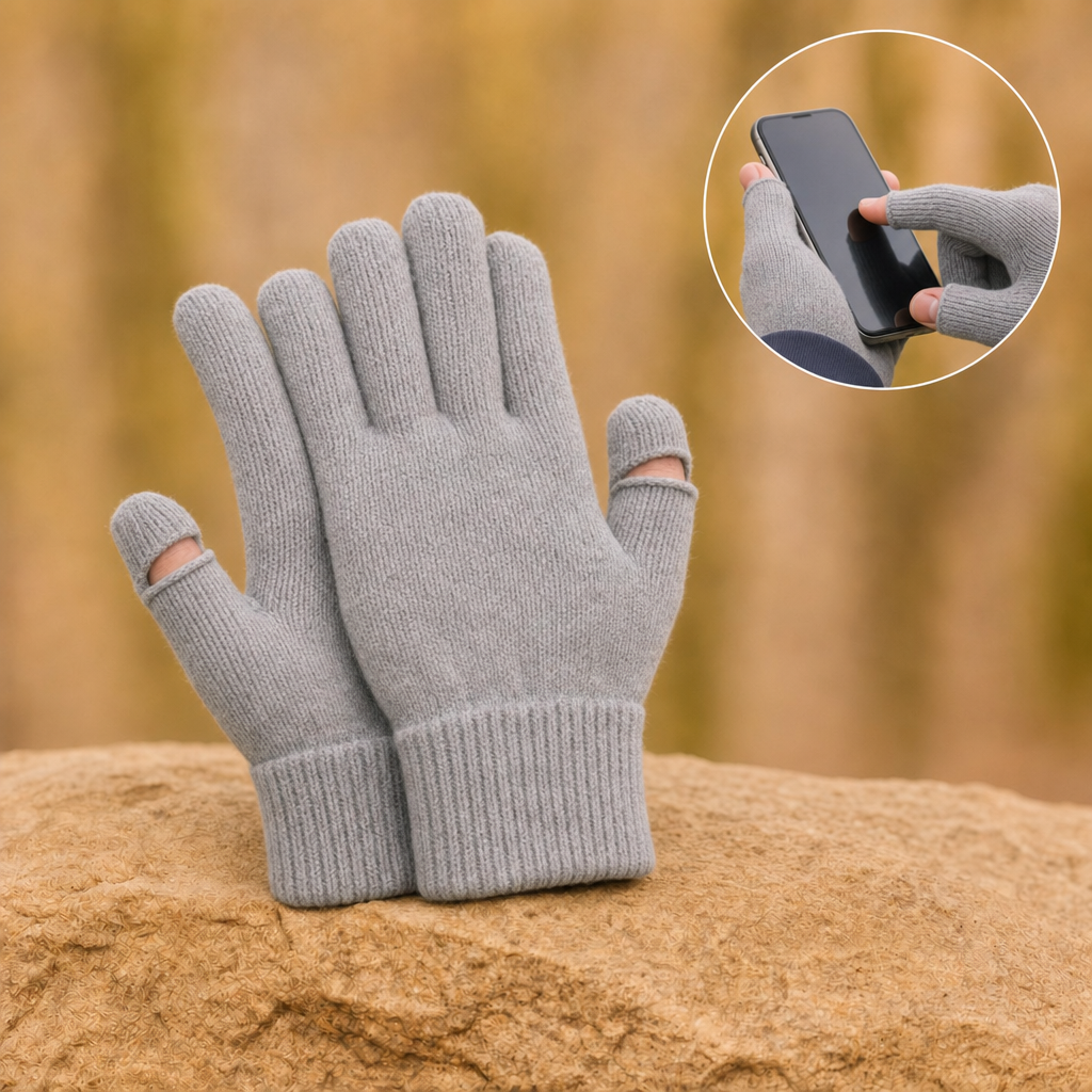 Tactova wool knit gloves in Light Grey