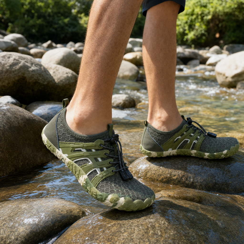Baresol barefoot water shoes worn outdoors