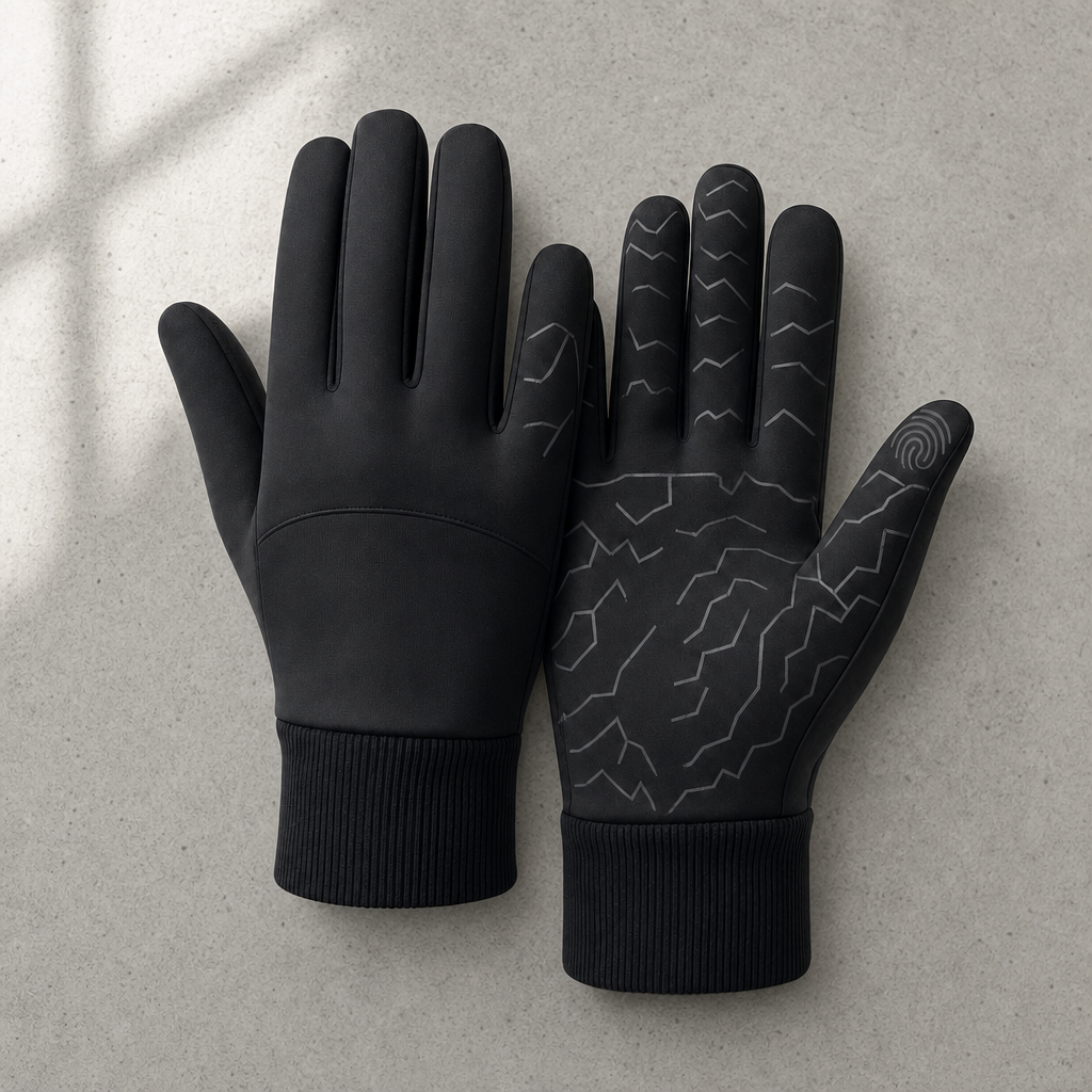 Thermix thermal cycling gloves laid on a pale concrete surface
