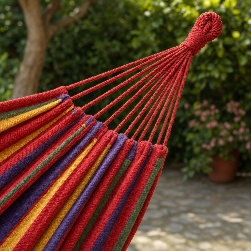 Lounora striped canvas hammock lifestyle