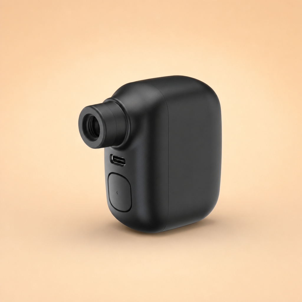 Airora mini rechargeable bike pump on a warm beige studio backdrop