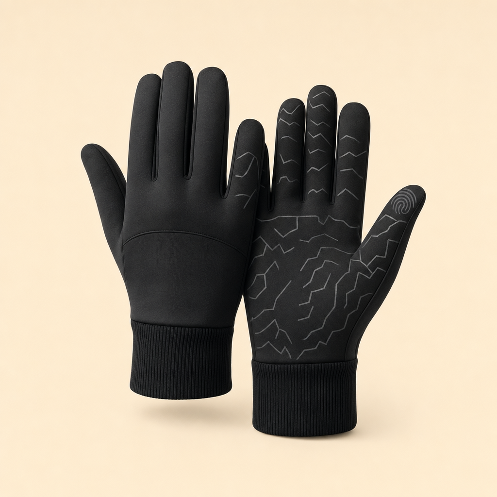 Thermix thermal cycling gloves on a beige studio backdrop