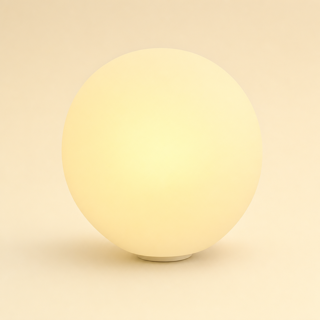 Orblux LED garden sphere light warm beige studio hero