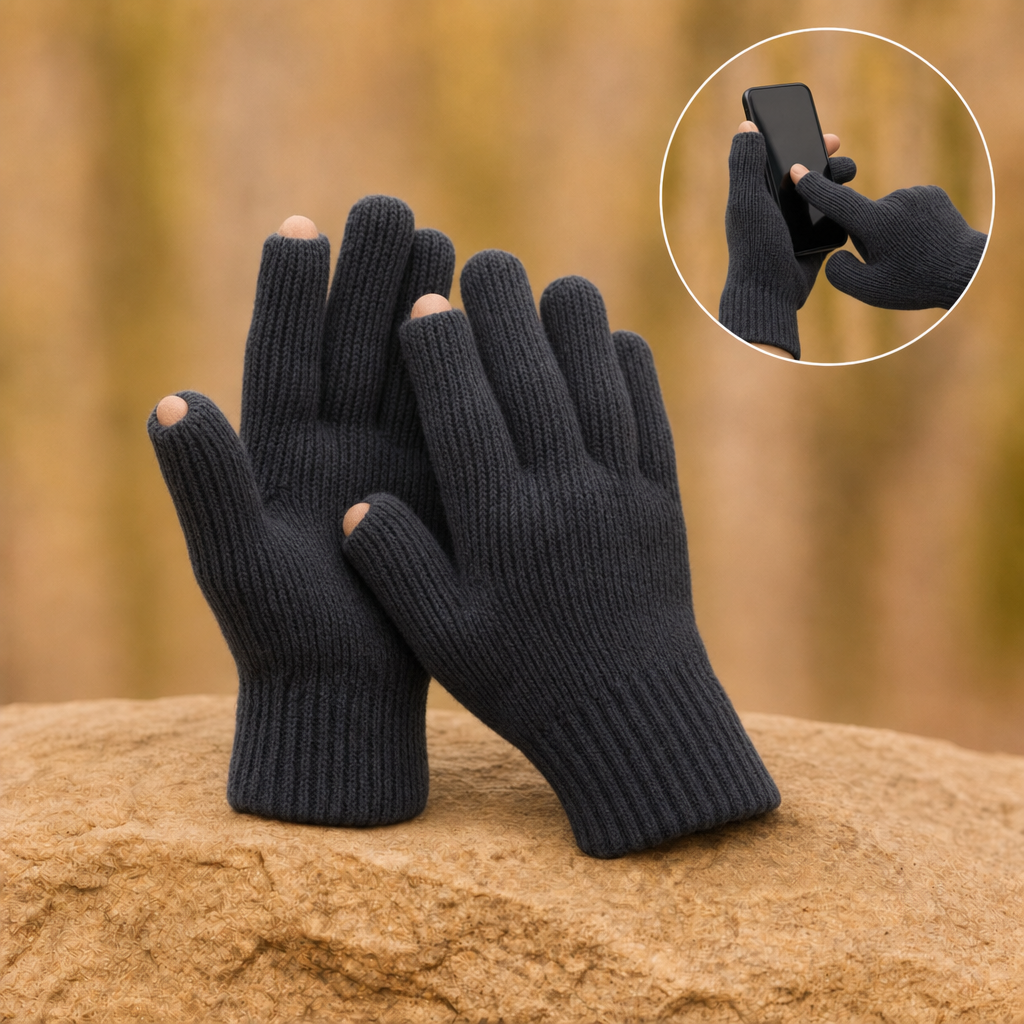 Tactova wool knit gloves in Charcoal