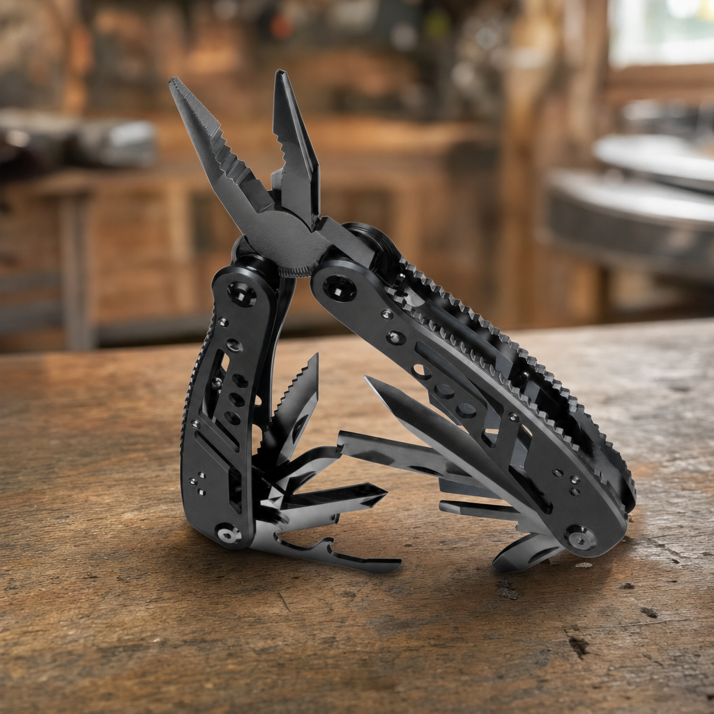 Mendora multi-tool unfolded showing tools