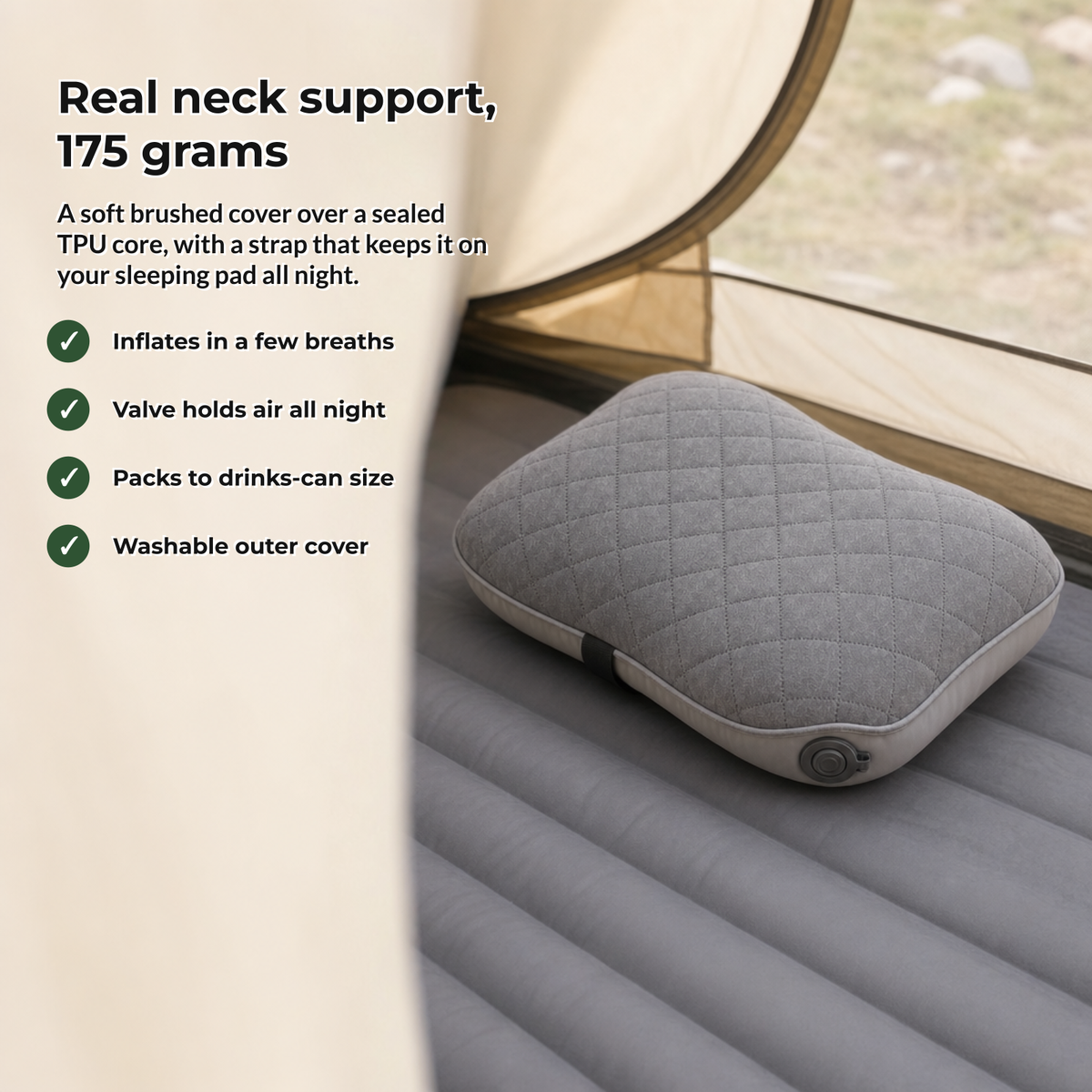 Loftra camping pillow benefits: real neck support at 175 grams