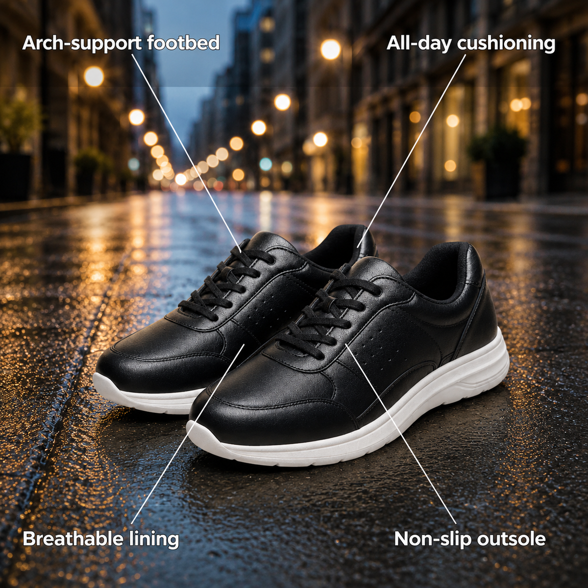 Orthova – Men's Orthopedic Leather Sneakers with Arch-Support Footbed & All-Day Cushioning