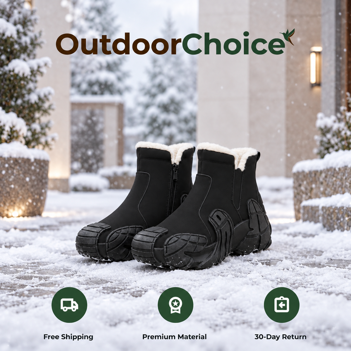 Torvex – Fleece-Lined Waterproof Winter Boots with Side Zip, Non-Slip Sole & Ankle Support