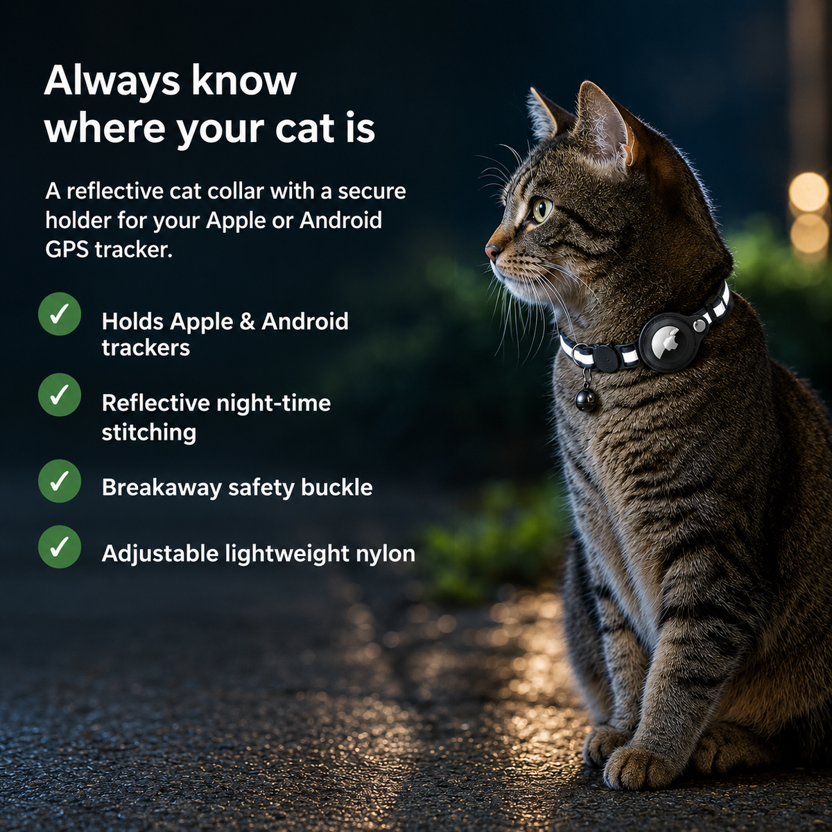 Trakova – Reflective Cat GPS Tracker Collar with Quick-Release Buckle & Adjustable Nylon Strap