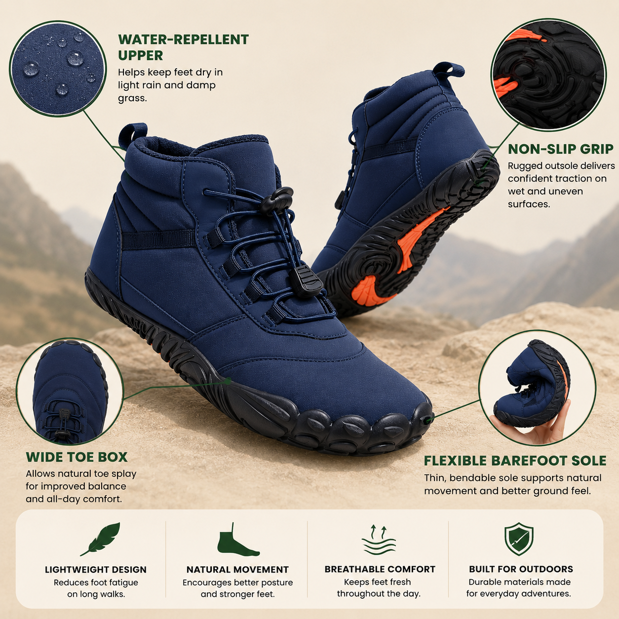 StepTrail – Barefoot Walking Shoes | Non-Slip Water-Repellent Comfort